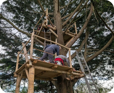image illustrant une cabane à deux niveaux en bois